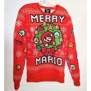 Super Mario Bros Merry Mario Ugly Christmas Sweater Size Adult Small Thinkgeek